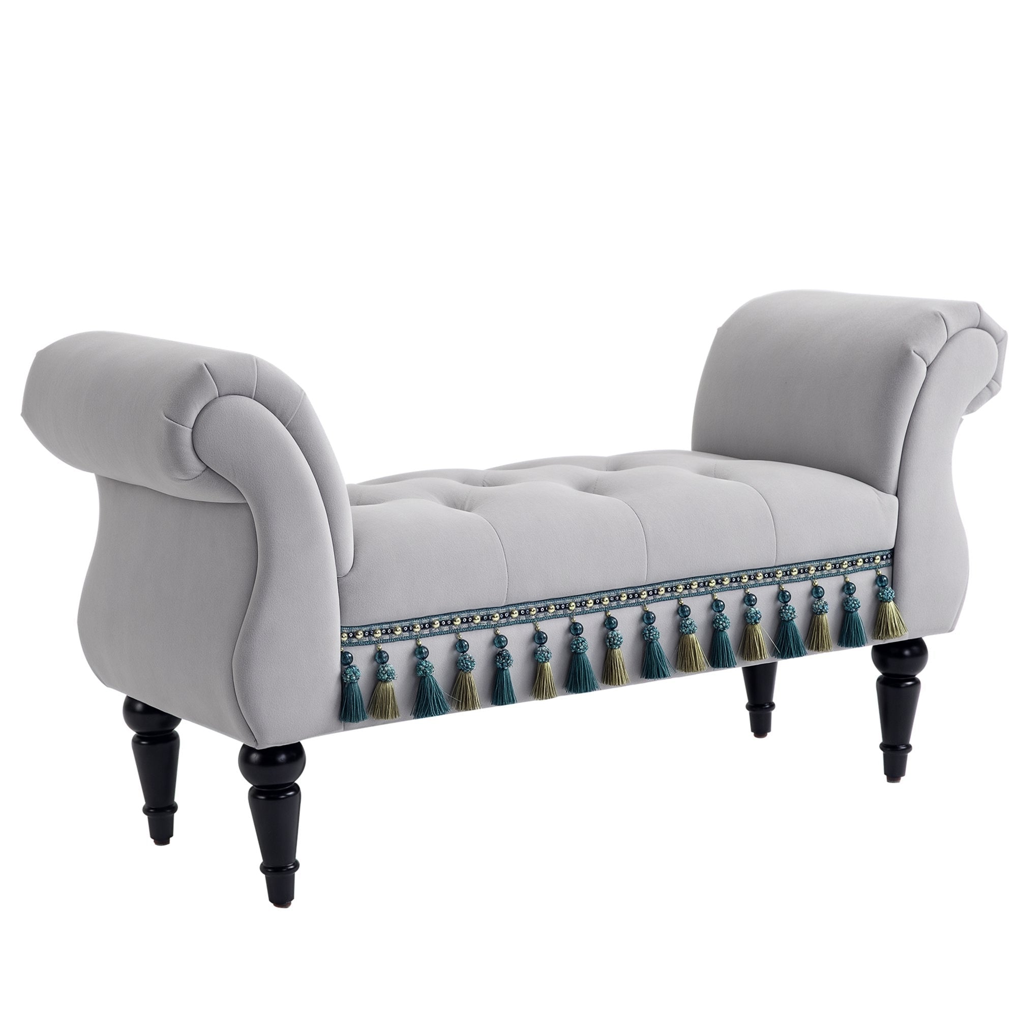 Upholstered Bench, Velvet Look, Luxury Bed Bench with Wooden Legs, Hallway Bench for Bedroom, up to 150 kg Capacity, Light Gray, 117 x 40 x 58 cm