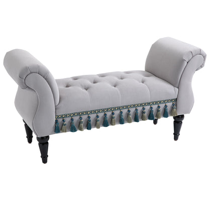 Upholstered Bench, Velvet Look, Luxury Bed Bench with Wooden Legs, Hallway Bench for Bedroom, up to 150 kg Capacity, Light Gray, 117 x 40 x 58 cm