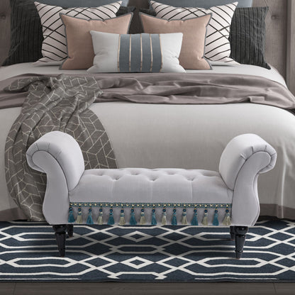 Upholstered Bench, Velvet Look, Luxury Bed Bench with Wooden Legs, Hallway Bench for Bedroom, up to 150 kg Capacity, Light Gray, 117 x 40 x 58 cm