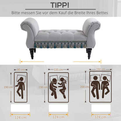 Upholstered Bench, Velvet Look, Luxury Bed Bench with Wooden Legs, Hallway Bench for Bedroom, up to 150 kg Capacity, Light Gray, 117 x 40 x 58 cm