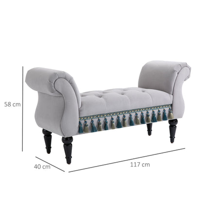 Upholstered Bench, Velvet Look, Luxury Bed Bench with Wooden Legs, Hallway Bench for Bedroom, up to 150 kg Capacity, Light Gray, 117 x 40 x 58 cm