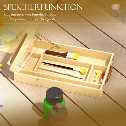 Tabletop Easel Adjustable Angle Easel with Handle, Storage Space Folding Portable Easel Wood Easel for Painting, Drawing, Nature