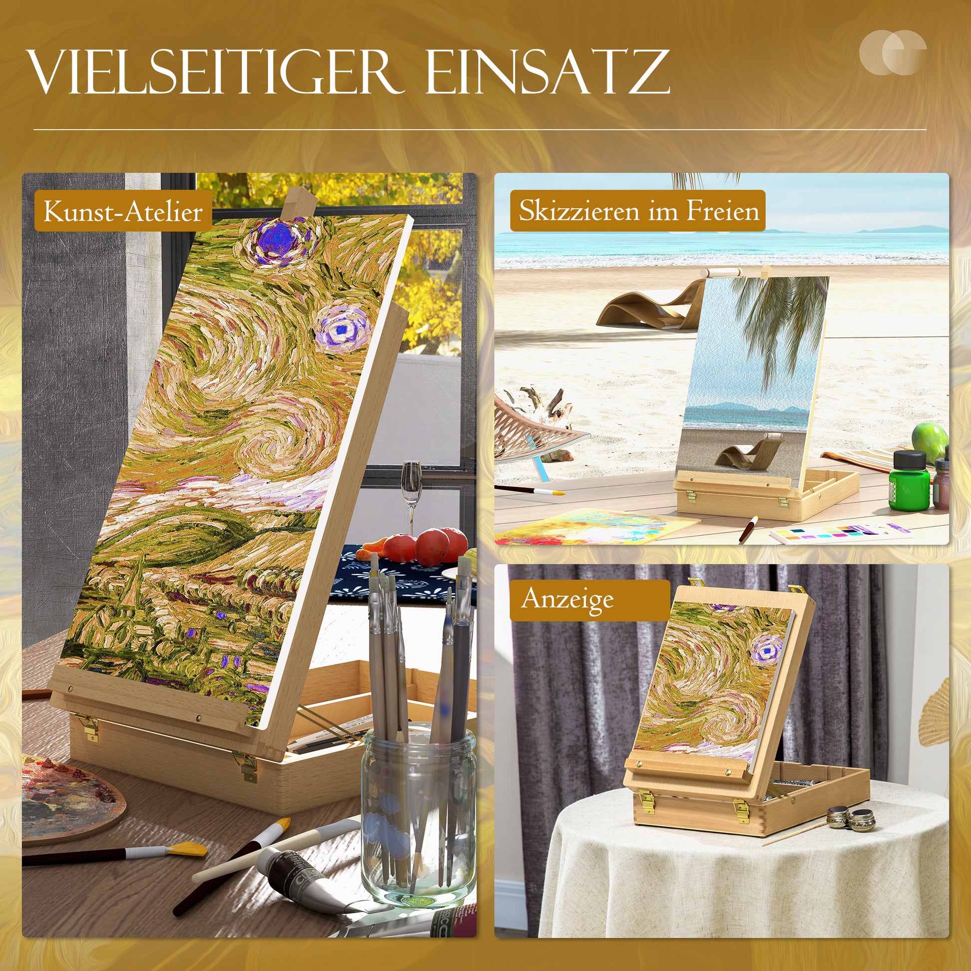 Tabletop Easel Adjustable Angle Easel with Handle, Storage Space Folding Portable Easel Wood Easel for Painting, Drawing, Nature