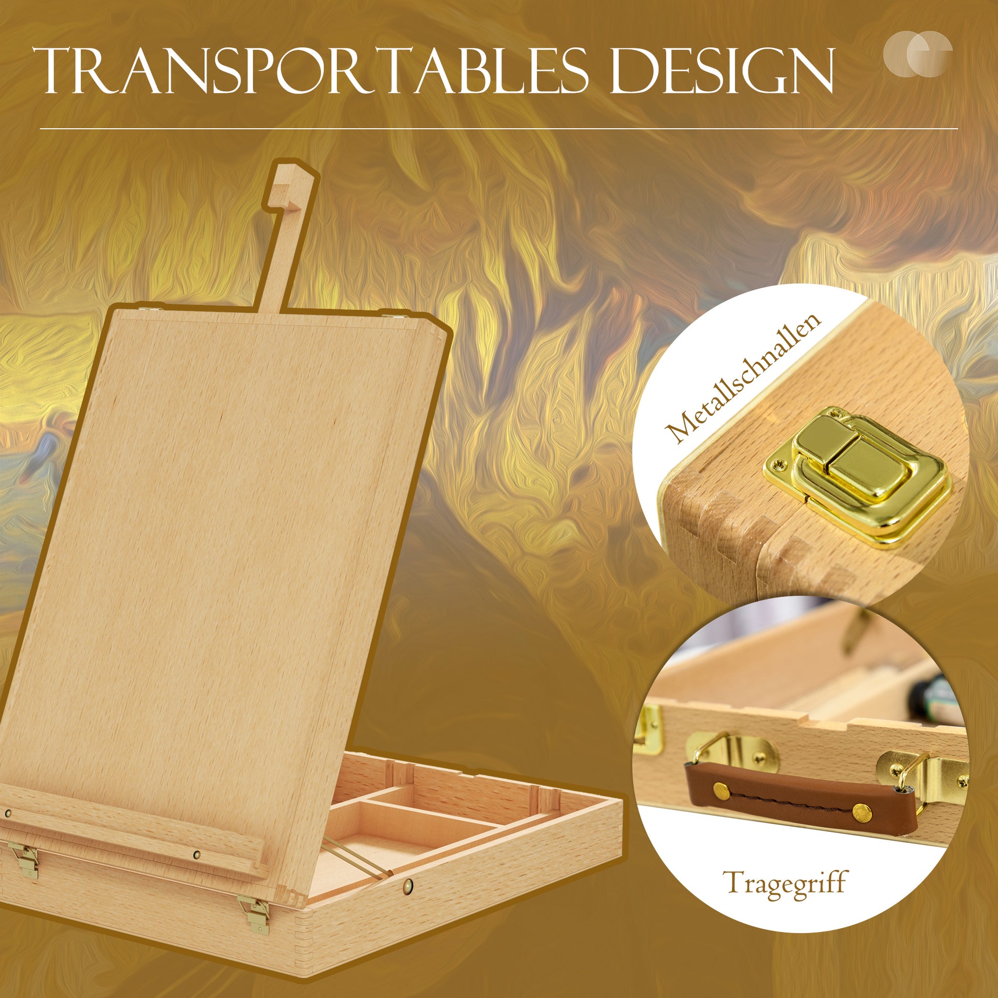Tabletop Easel Adjustable Angle Easel with Handle, Storage Space Folding Portable Easel Wood Easel for Painting, Drawing, Nature