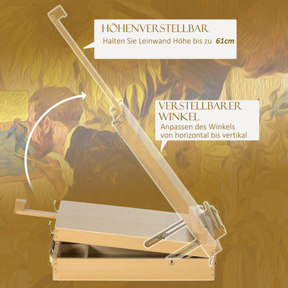 Tabletop Easel Adjustable Angle Easel with Handle, Storage Space Folding Portable Easel Wood Easel for Painting, Drawing, Nature