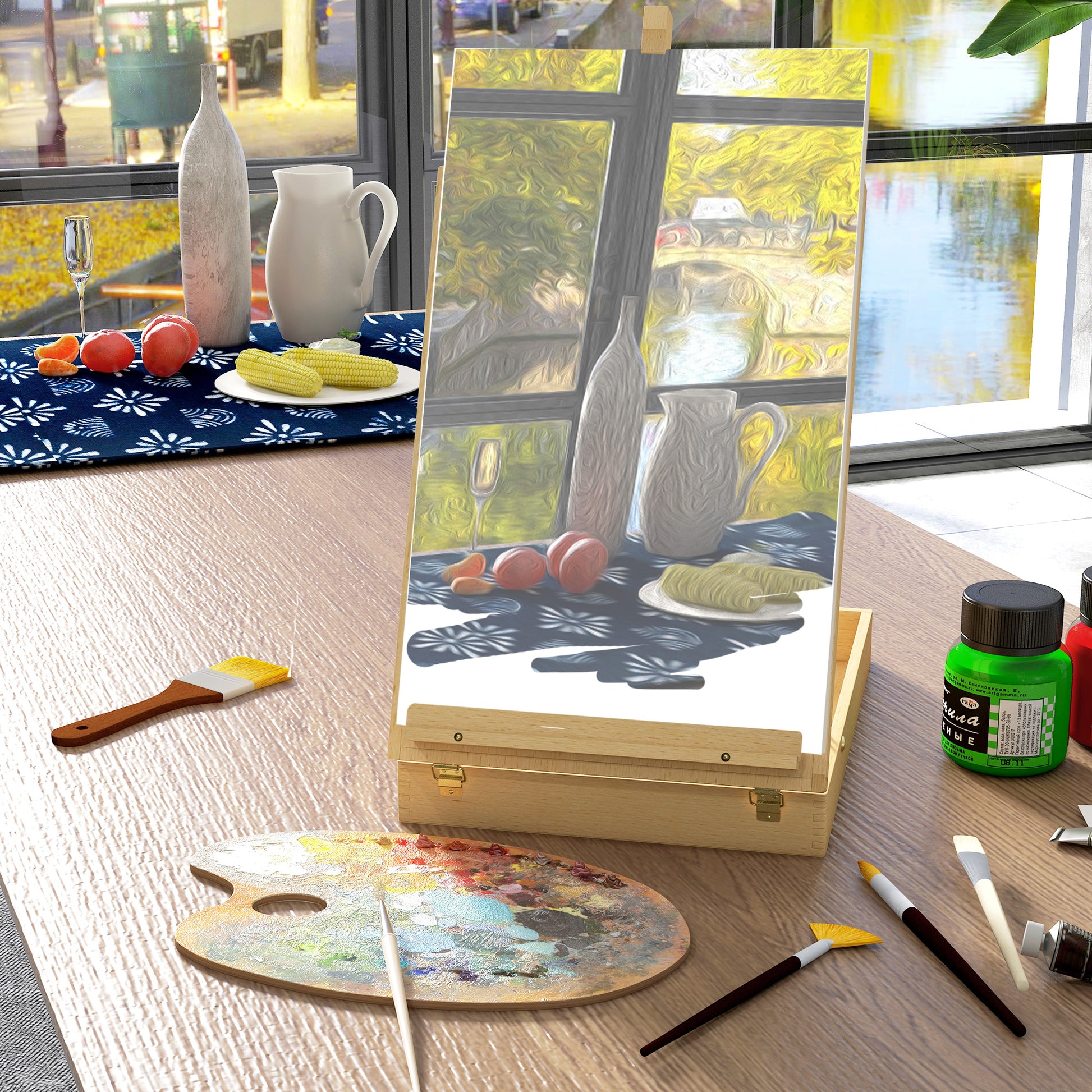 Tabletop Easel Adjustable Angle Easel with Handle, Storage Space Folding Portable Easel Wood Easel for Painting, Drawing, Nature