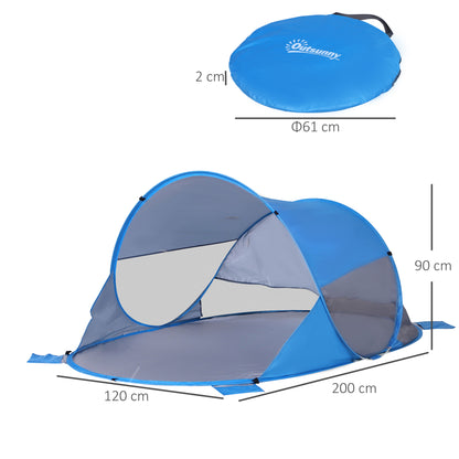 Folding Pop-up Beach Tent Automatic Beach Shelter for 1-2 People with 1 Door 2 Windows and Carry Bag for Park Camping 200x120x90 cm Blue