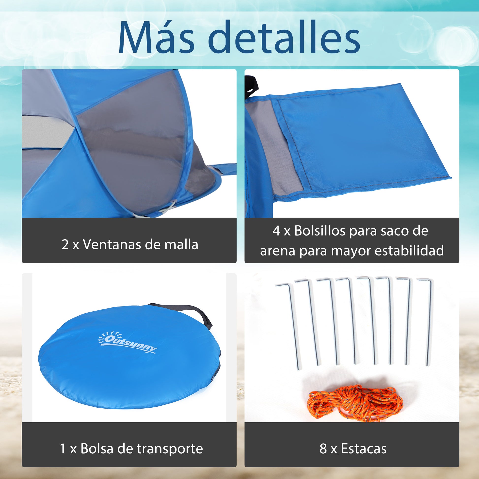 Folding Pop-up Beach Tent Automatic Beach Shelter for 1-2 People with 1 Door 2 Windows and Carry Bag for Park Camping 200x120x90 cm Blue