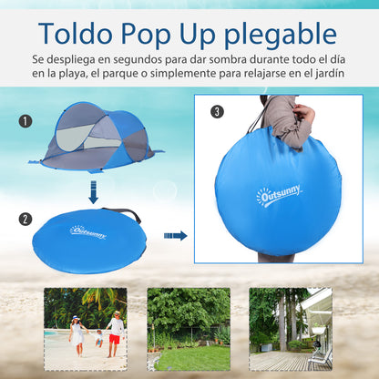 Folding Pop-up Beach Tent Automatic Beach Shelter for 1-2 People with 1 Door 2 Windows and Carry Bag for Park Camping 200x120x90 cm Blue