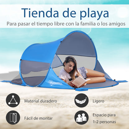 Folding Pop-up Beach Tent Automatic Beach Shelter for 1-2 People with 1 Door 2 Windows and Carry Bag for Park Camping 200x120x90 cm Blue