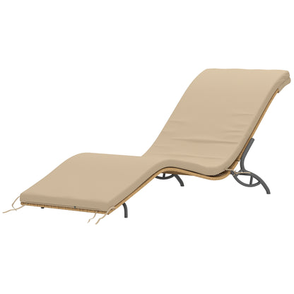Rattan Sun Lounger Water-Repellent Garden Lounger with Cushion, Weatherproof Lounger 120 kg Load Capacity UV Resistant Recliner Sun Lounger Garden Furniture for Garden Balcony Outdoor 166 x 63 x 76 cm Beige
