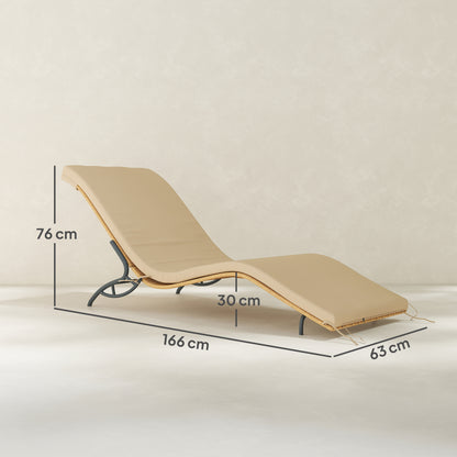 Rattan Sun Lounger Water-Repellent Garden Lounger with Cushion, Weatherproof Lounger 120 kg Load Capacity UV Resistant Recliner Sun Lounger Garden Furniture for Garden Balcony Outdoor 166 x 63 x 76 cm Beige