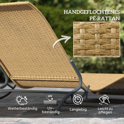 Rattan Sun Lounger Water-Repellent Garden Lounger with Cushion, Weatherproof Lounger 120 kg Load Capacity UV Resistant Recliner Sun Lounger Garden Furniture for Garden Balcony Outdoor 166 x 63 x 76 cm Beige