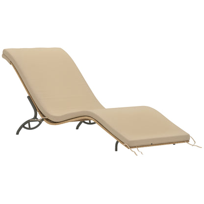Rattan Sun Lounger Water-Repellent Garden Lounger with Cushion, Weatherproof Lounger 120 kg Load Capacity UV Resistant Recliner Sun Lounger Garden Furniture for Garden Balcony Outdoor 166 x 63 x 76 cm Beige