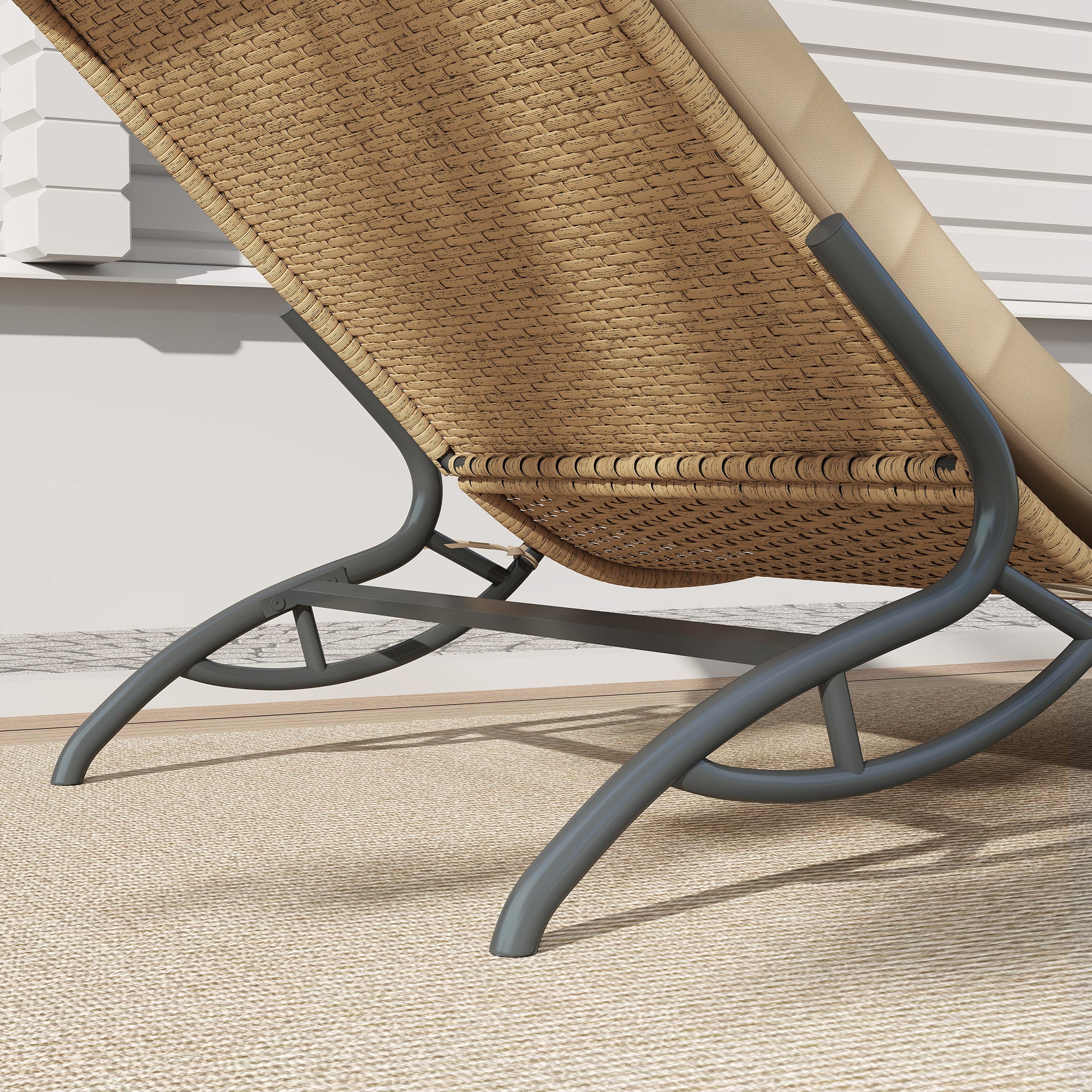 Rattan Sun Lounger Water-Repellent Garden Lounger with Cushion, Weatherproof Lounger 120 kg Load Capacity UV Resistant Recliner Sun Lounger Garden Furniture for Garden Balcony Outdoor 166 x 63 x 76 cm Beige