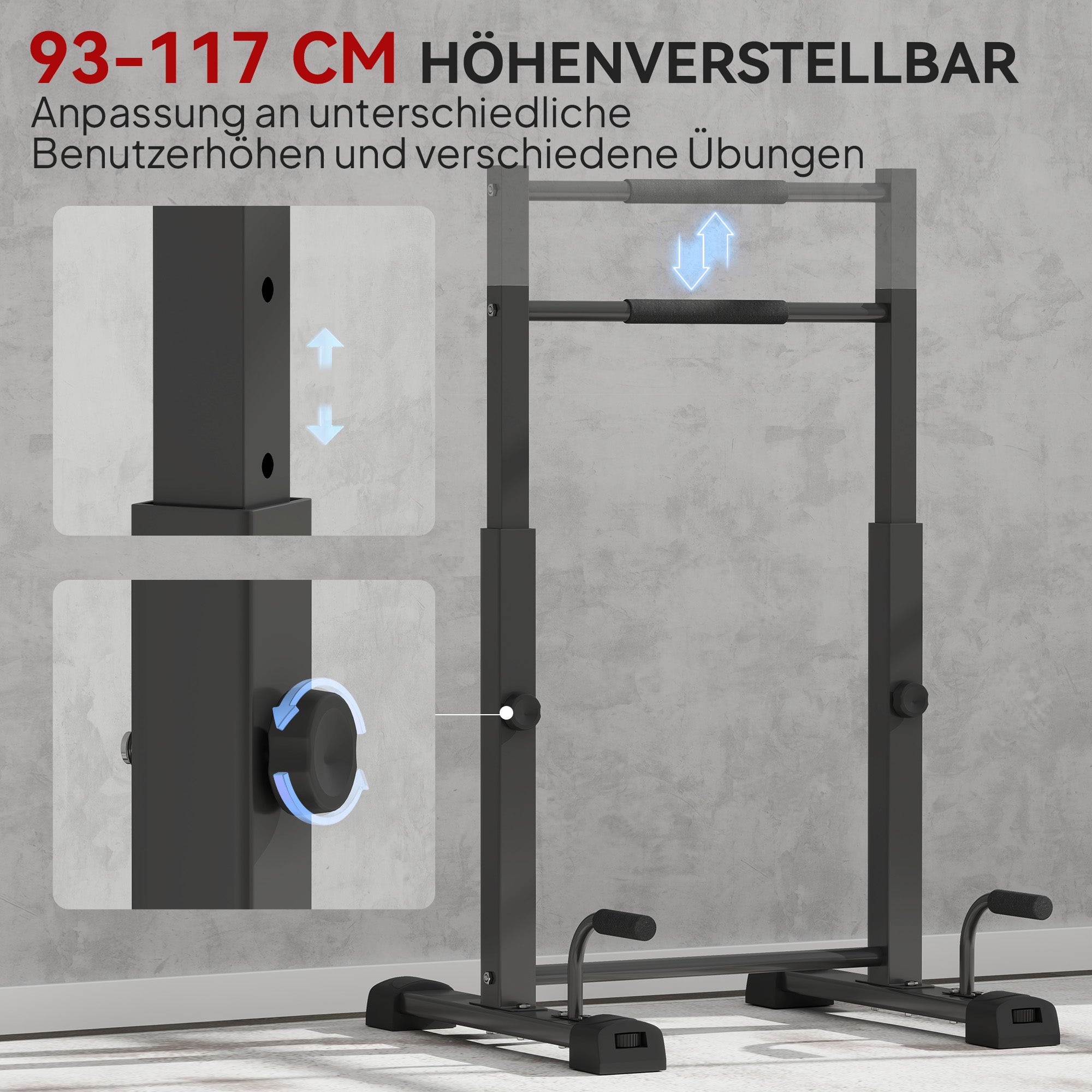 SPORTNOW Dip Bars Dip Station up to 540 kg Load Height Adjustable Fitness Bars Push Up Stand Bar Fitness Parallettes, Push-Up Handles for Calisthenics, Home, Strength Training