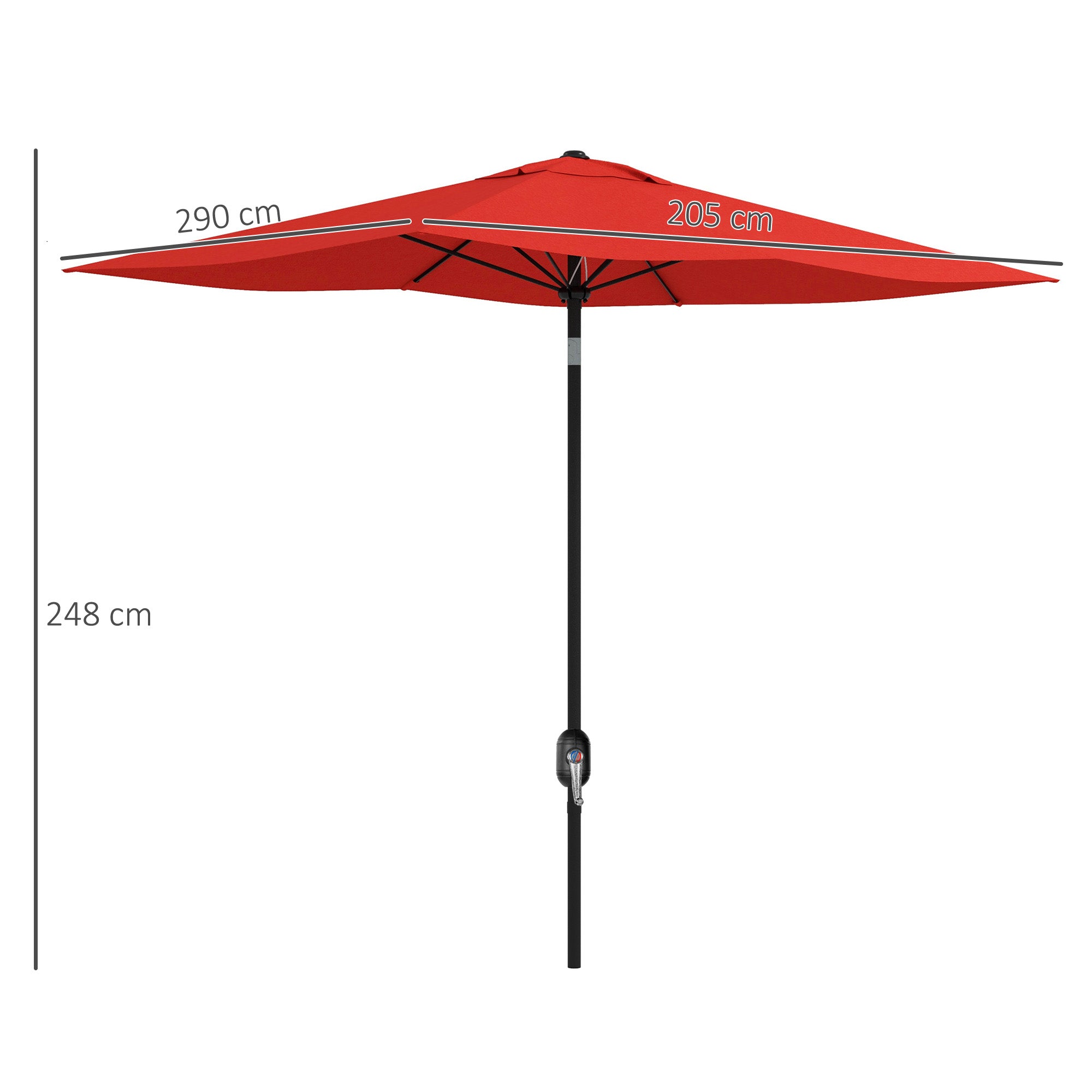 Rectangular Tilted Parasol 2 x 3m with Crank High Density Waterproof Polyester Fabric 180 g/m² - Red