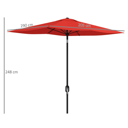 Rectangular Tilted Parasol 2 x 3m with Crank High Density Waterproof Polyester Fabric 180 g/m² - Red
