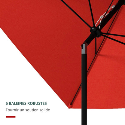 Rectangular Tilted Parasol 2 x 3m with Crank High Density Waterproof Polyester Fabric 180 g/m² - Red