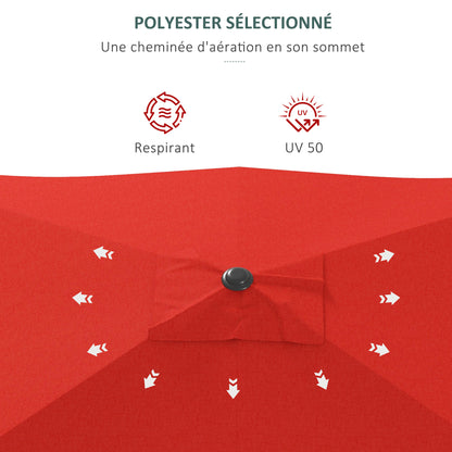 Rectangular Tilted Parasol 2 x 3m with Crank High Density Waterproof Polyester Fabric 180 g/m² - Red