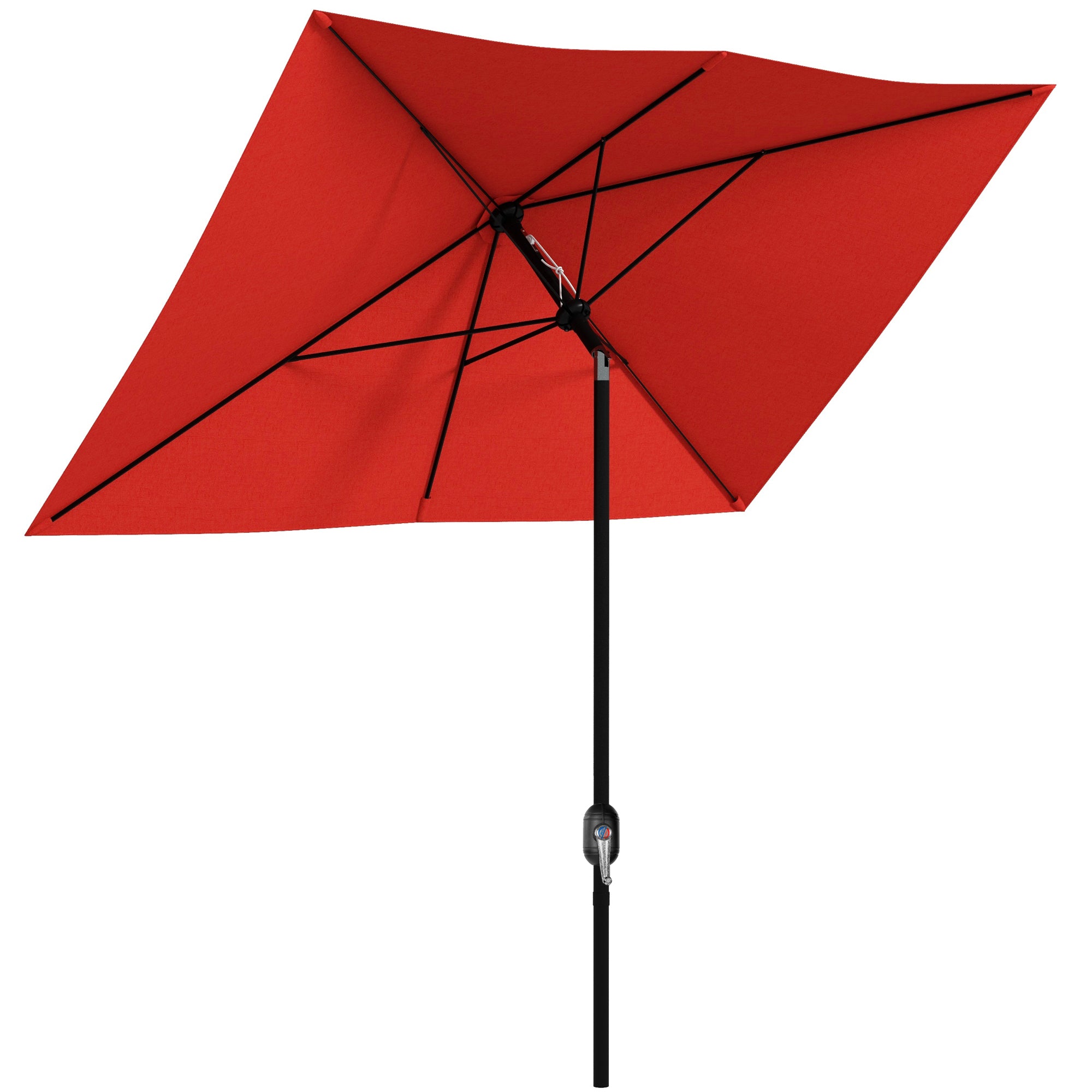 Rectangular Tilted Parasol 2 x 3m with Crank High Density Waterproof Polyester Fabric 180 g/m² - Red