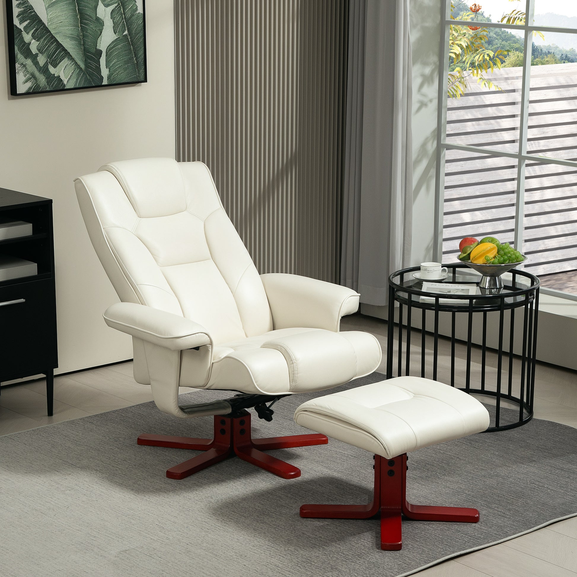 Reclining Chair with Footstool, TV Armchair with Reclining Function, Rocking Feature, Padded Recliner with Adjustable Backrest, up to 150 kg, for Living Room, Faux Leather, Cream White