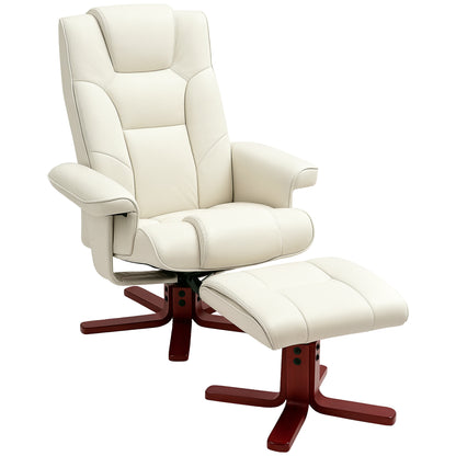 Reclining Chair with Footstool, TV Armchair with Reclining Function, Rocking Feature, Padded Recliner with Adjustable Backrest, up to 150 kg, for Living Room, Faux Leather, Cream White