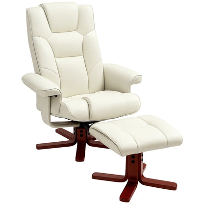 Reclining Chair with Footstool, TV Armchair with Reclining Function, Rocking Feature, Padded Recliner with Adjustable Backrest, up to 150 kg, for Living Room, Faux Leather, Cream White