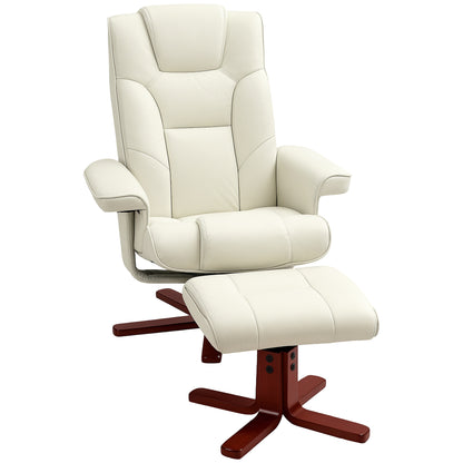 Reclining Chair with Footstool, TV Armchair with Reclining Function, Rocking Feature, Padded Recliner with Adjustable Backrest, up to 150 kg, for Living Room, Faux Leather, Cream White