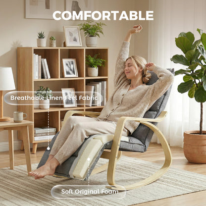 Rocking Recliner with 5-Position Adjustable Footrest, High Back, Linen-Look Upholstery — Gray