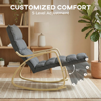 Rocking Recliner with 5-Position Adjustable Footrest, High Back, Linen-Look Upholstery — Gray