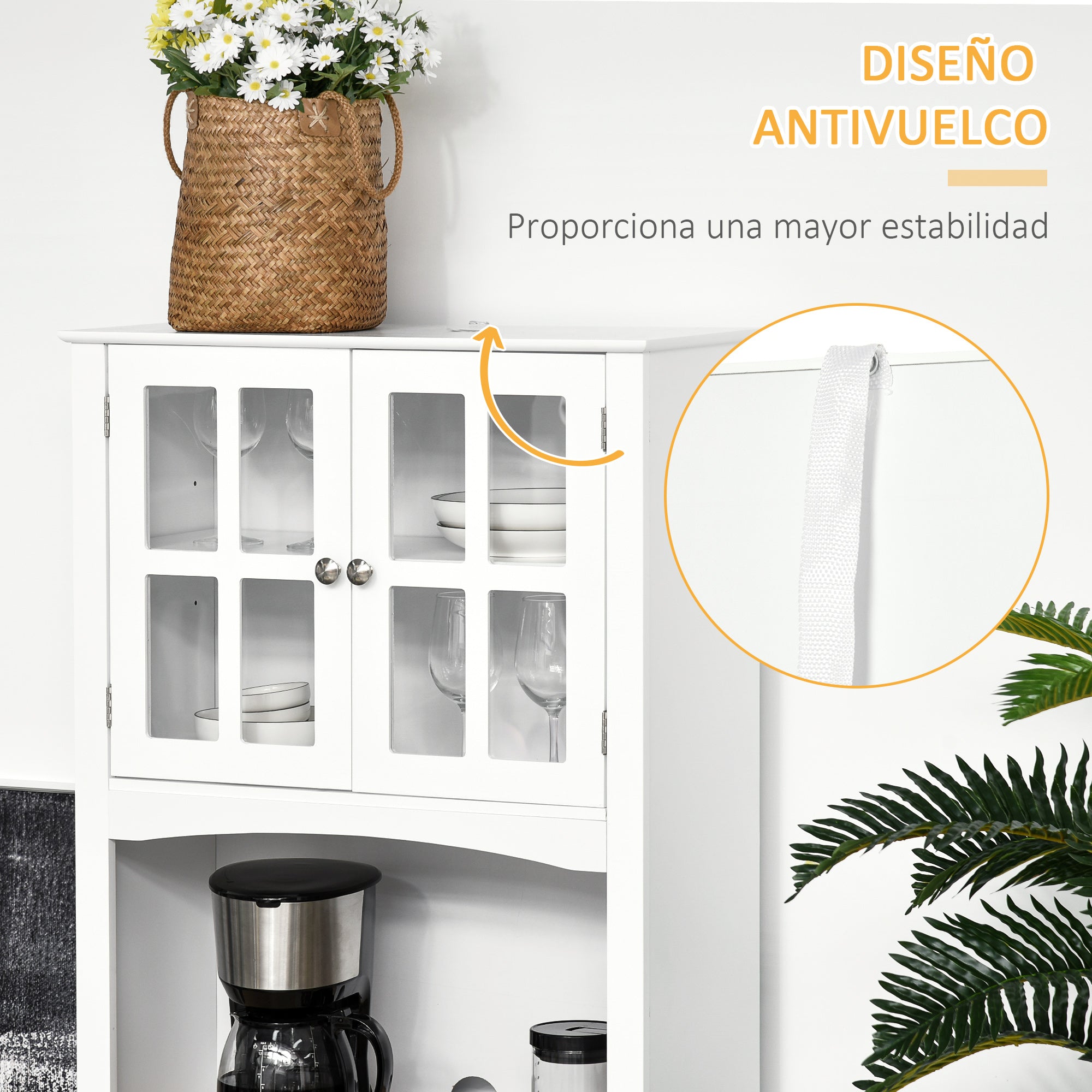 Kitchen Sideboard Kitchen Cabinet Dining Room Buffet with 2 Drawers Adjustable Shelves and Open Shelf Antiturning 68x39.5x170 cm White