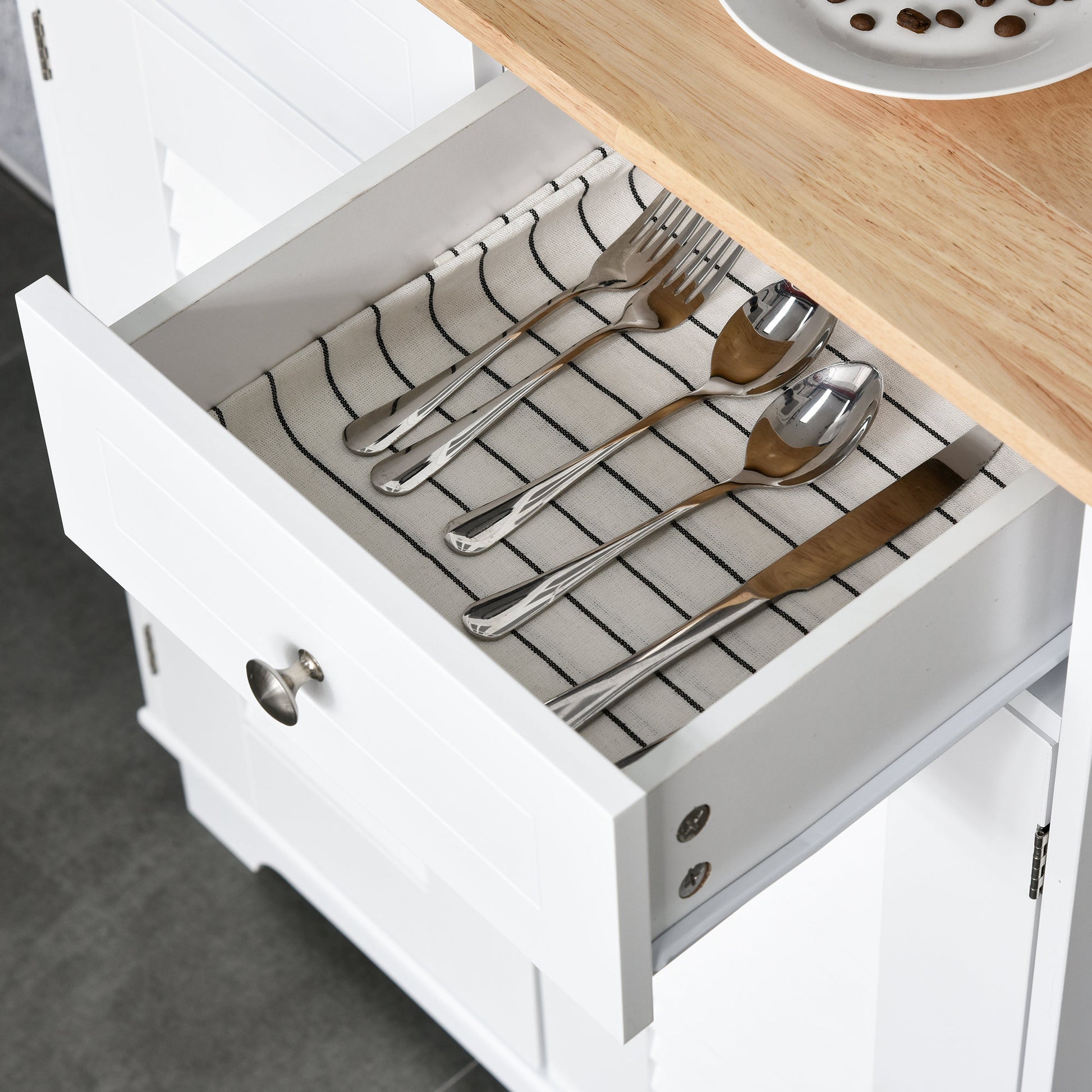 Kitchen Sideboard Kitchen Cabinet Dining Room Buffet with 2 Drawers Adjustable Shelves and Open Shelf Antiturning 68x39.5x170 cm White