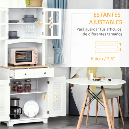 Kitchen Sideboard Kitchen Cabinet Dining Room Buffet with 2 Drawers Adjustable Shelves and Open Shelf Antiturning 68x39.5x170 cm White