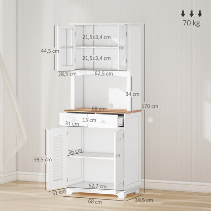Kitchen Sideboard Kitchen Cabinet Dining Room Buffet with 2 Drawers Adjustable Shelves and Open Shelf Antiturning 68x39.5x170 cm White