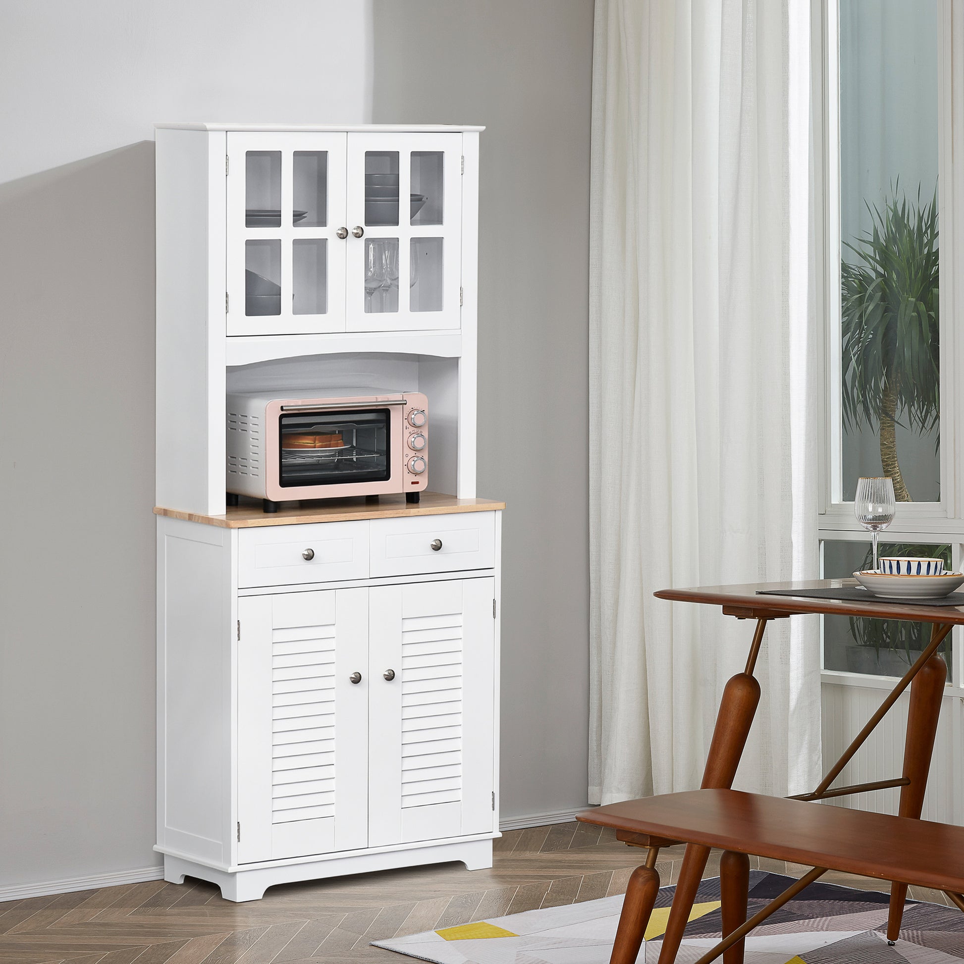 Kitchen Sideboard Kitchen Cabinet Dining Room Buffet with 2 Drawers Adjustable Shelves and Open Shelf Antiturning 68x39.5x170 cm White