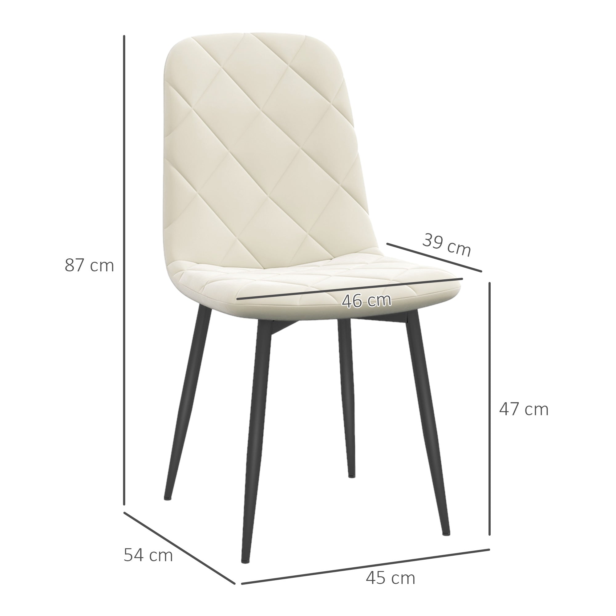 Set of 4 dining chairs, padded kitchen chairs with high backrest, steel legs and velvet effect fabric, for living room, bedroom, kitchen, cream