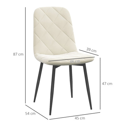 Set of 4 dining chairs, padded kitchen chairs with high backrest, steel legs and velvet effect fabric, for living room, bedroom, kitchen, cream