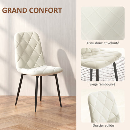Set of 4 dining chairs, padded kitchen chairs with high backrest, steel legs and velvet effect fabric, for living room, bedroom, kitchen, cream