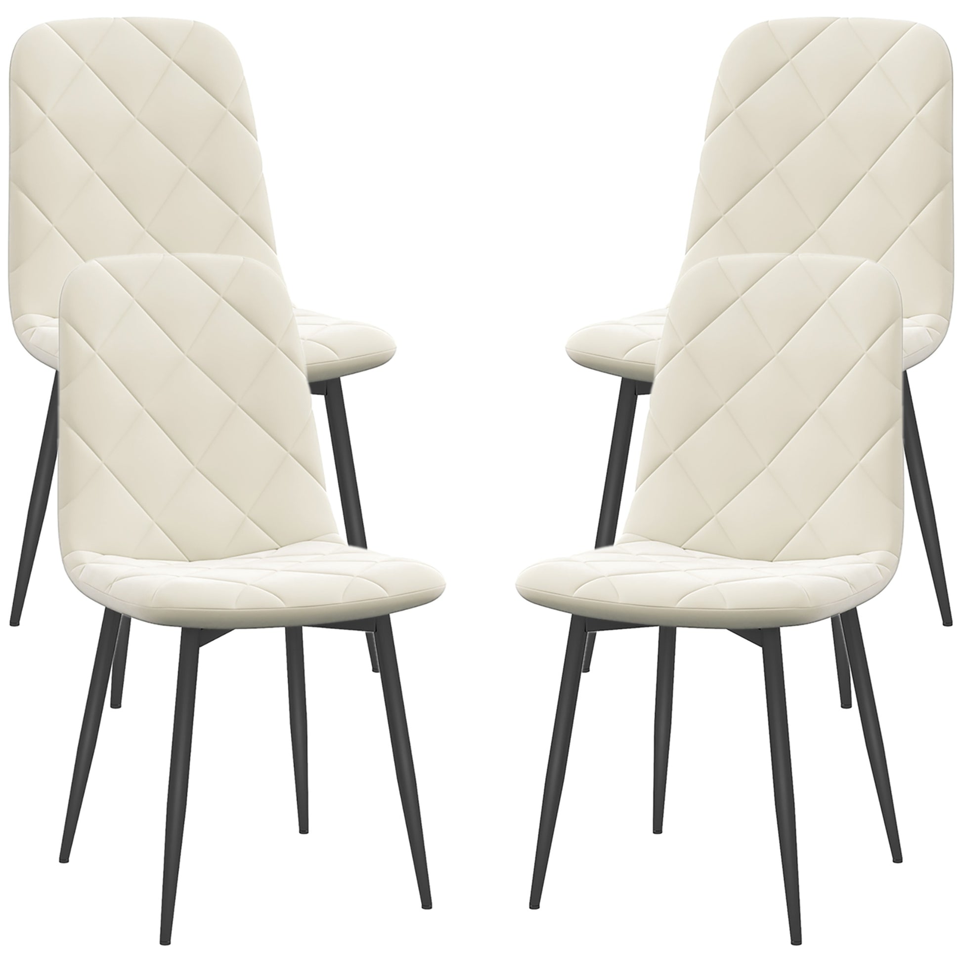 Set of 4 dining chairs, padded kitchen chairs with high backrest, steel legs and velvet effect fabric, for living room, bedroom, kitchen, cream