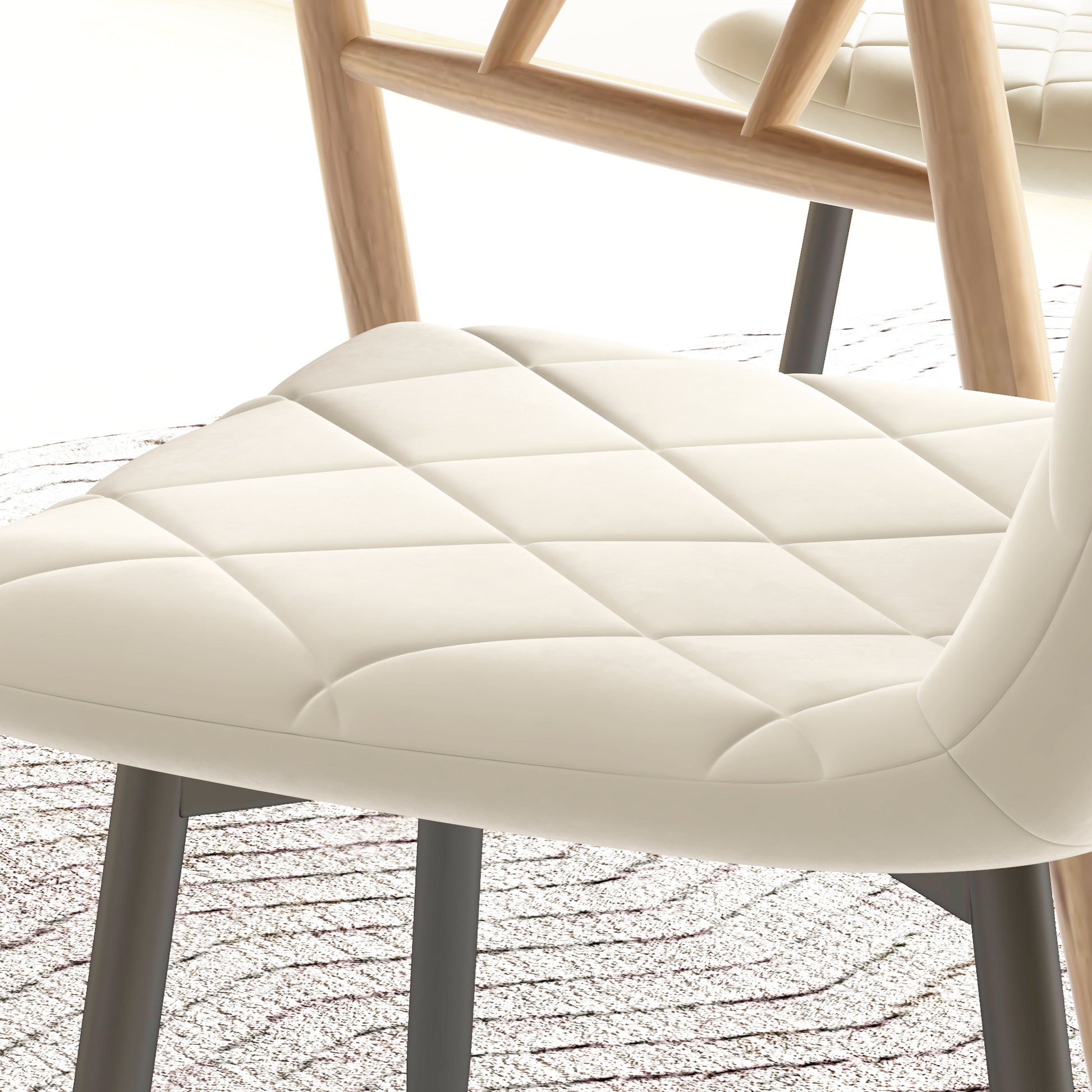 Set of 4 dining chairs, padded kitchen chairs with high backrest, steel legs and velvet effect fabric, for living room, bedroom, kitchen, cream