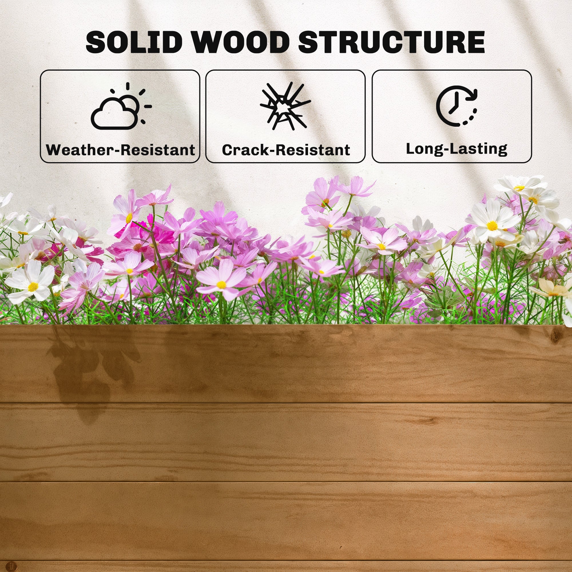 Raised Bed with Trellis & Hanging Roof — Wooden Planter Box with Climbing Support and Drainage Holes, for Garden & Balcony, 110 × 44 × 181 cm (43.3 × 17.3 × 71.3 in)
