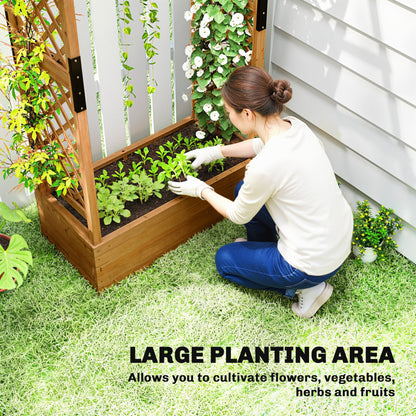 Raised Bed with Trellis & Hanging Roof — Wooden Planter Box with Climbing Support and Drainage Holes, for Garden & Balcony, 110 × 44 × 181 cm (43.3 × 17.3 × 71.3 in)