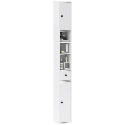 Bathroom Cabinet Slim, Tall Toilet Cabinet with Drawer, 3 Open Compartments, Adjustable Shelf, Bathroom Cabinet for Small Spaces, Bathroom, Living Room 20 x 20 x 178 cm White