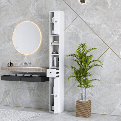 Bathroom Cabinet Slim, Tall Toilet Cabinet with Drawer, 3 Open Compartments, Adjustable Shelf, Bathroom Cabinet for Small Spaces, Bathroom, Living Room 20 x 20 x 178 cm White