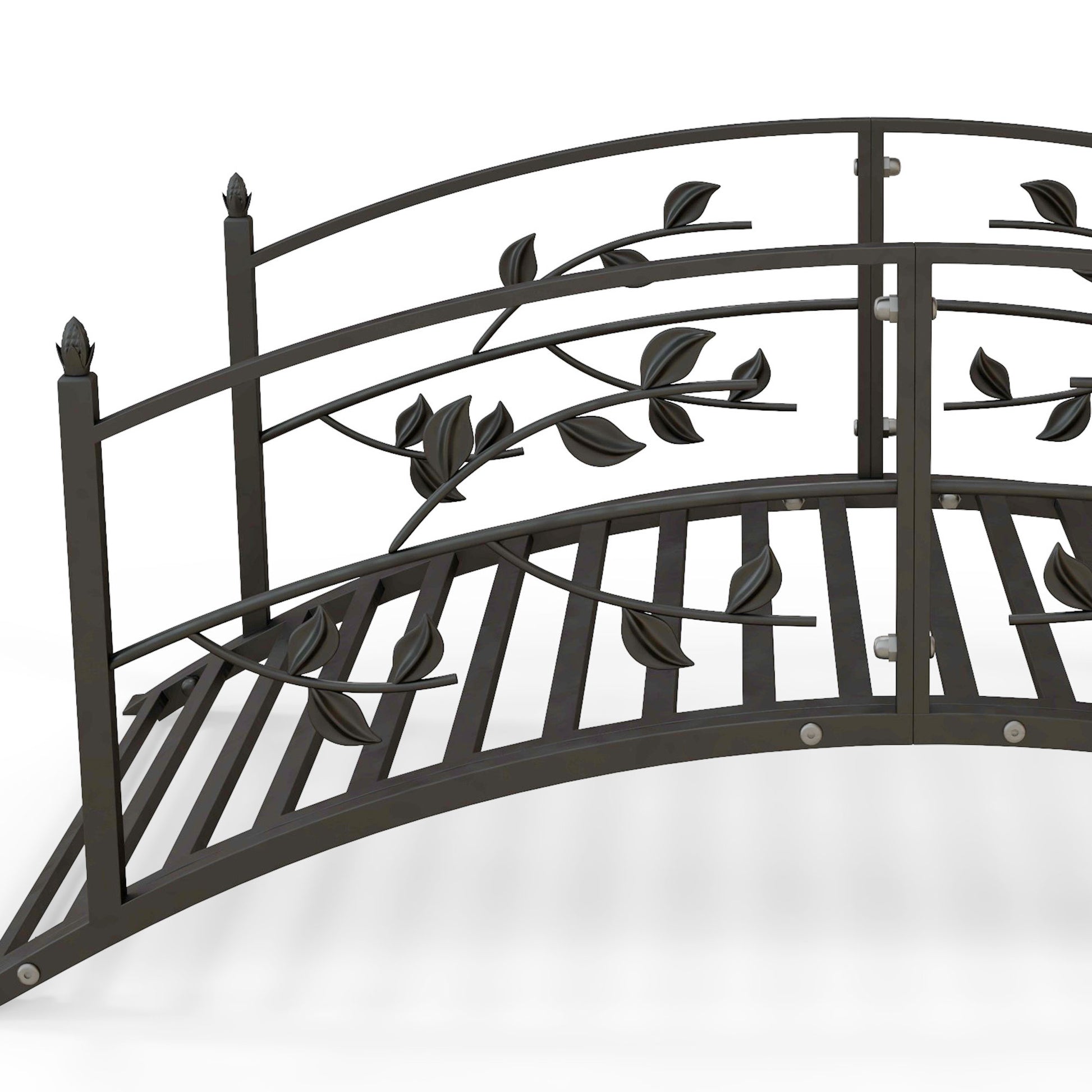 Garden Bridge - Pond Bridge - Garden Decoration dim. 119L x 67W x 47H cm with vine motif steel black balustrade