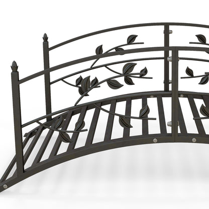 Garden Bridge - Pond Bridge - Garden Decoration dim. 119L x 67W x 47H cm with vine motif steel black balustrade
