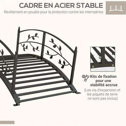 Garden Bridge - Pond Bridge - Garden Decoration dim. 119L x 67W x 47H cm with vine motif steel black balustrade