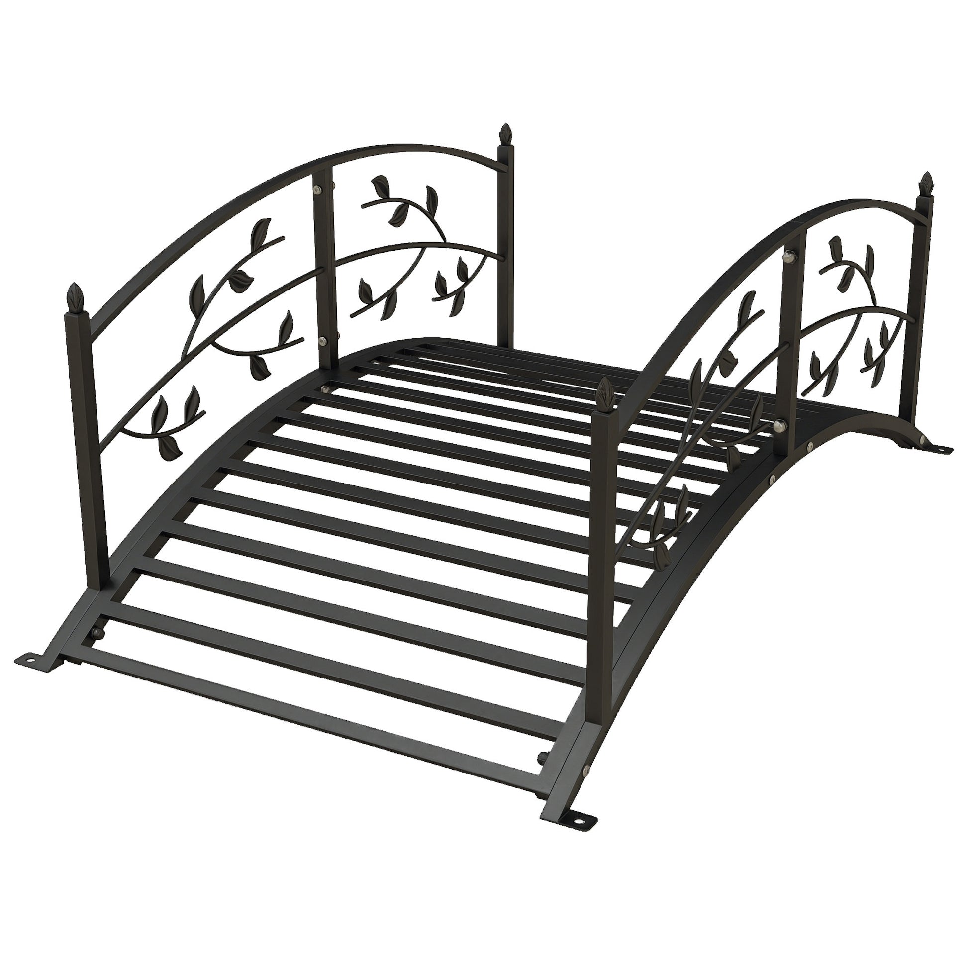 Garden Bridge - Pond Bridge - Garden Decoration dim. 119L x 67W x 47H cm with vine motif steel black balustrade
