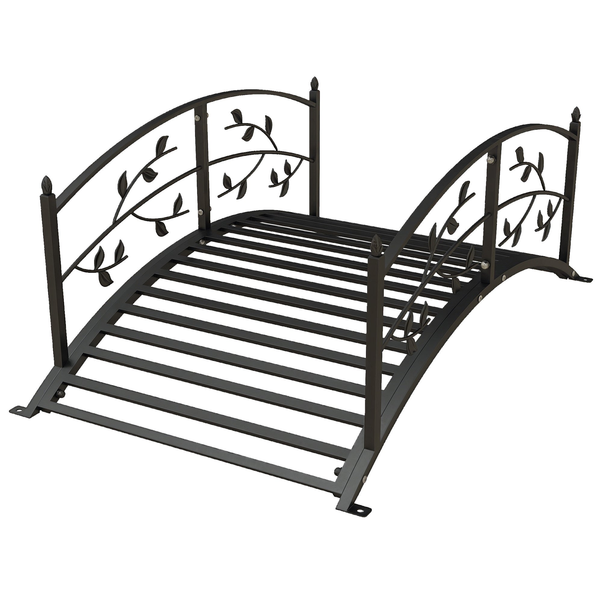 Garden Bridge - Pond Bridge - Garden Decoration dim. 119L x 67W x 47H cm with vine motif steel black balustrade